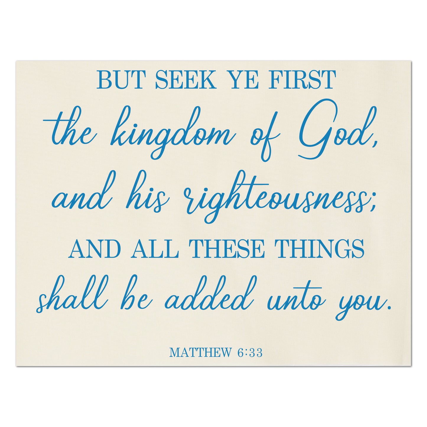 But seek ye first the kingdom of God, and his righteousness; and all these things shall be added unto you. Matthew 6 33, Scripture Fabric, Quilt Block Print, Fabric Panel