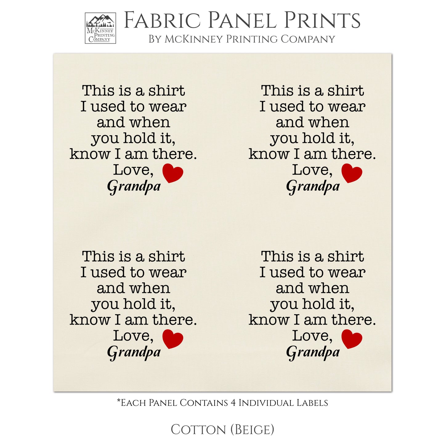 This is a shirt I used to wear and when you hold it, know I am there. Memory Pillow Patch - Cotton