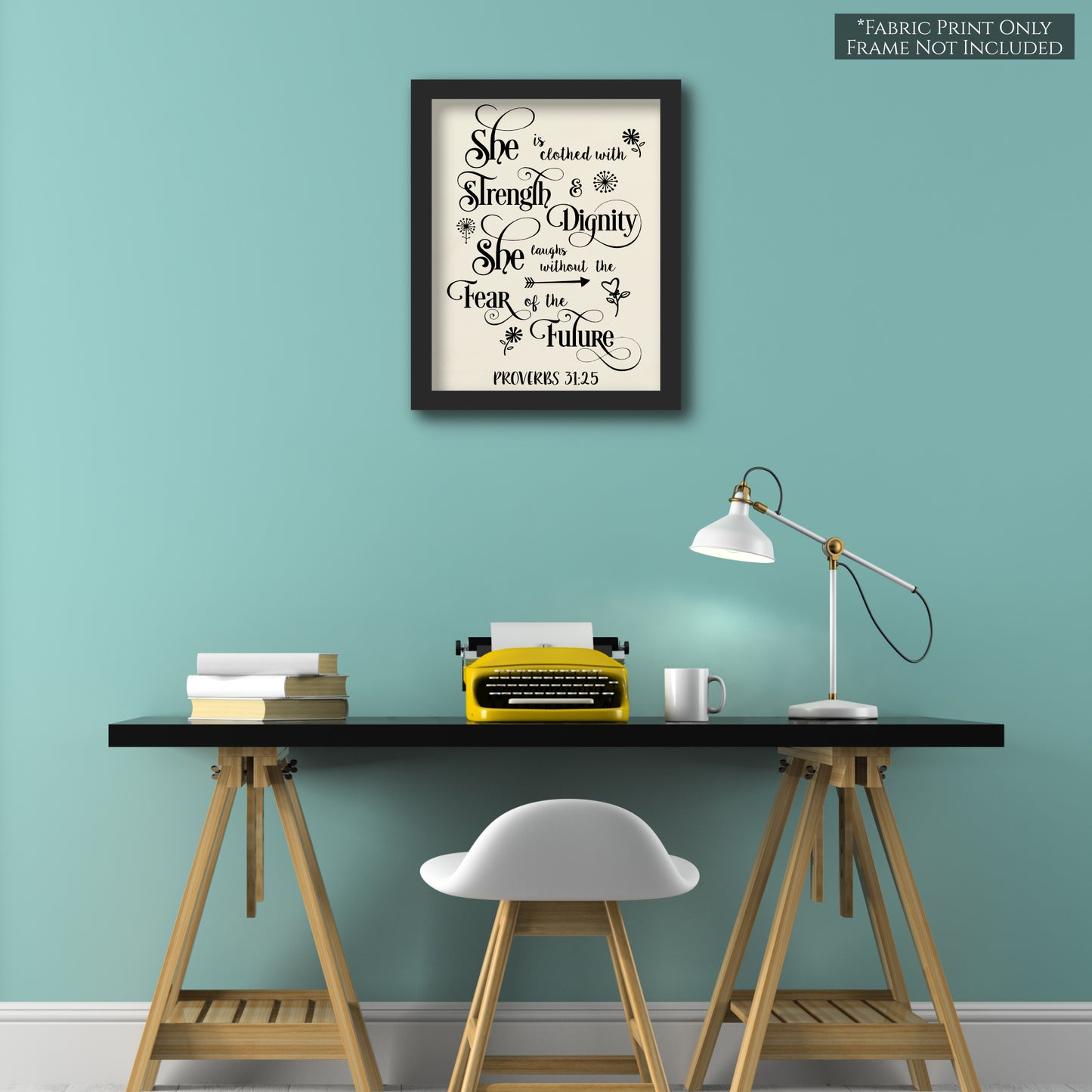 She is clothed with strength and dignity. She Laughs without the fear of the future - Proverbs 31:25 - Fabric Panel Print, Quilt Block, Religious, Scripture, Christian - Wall Art