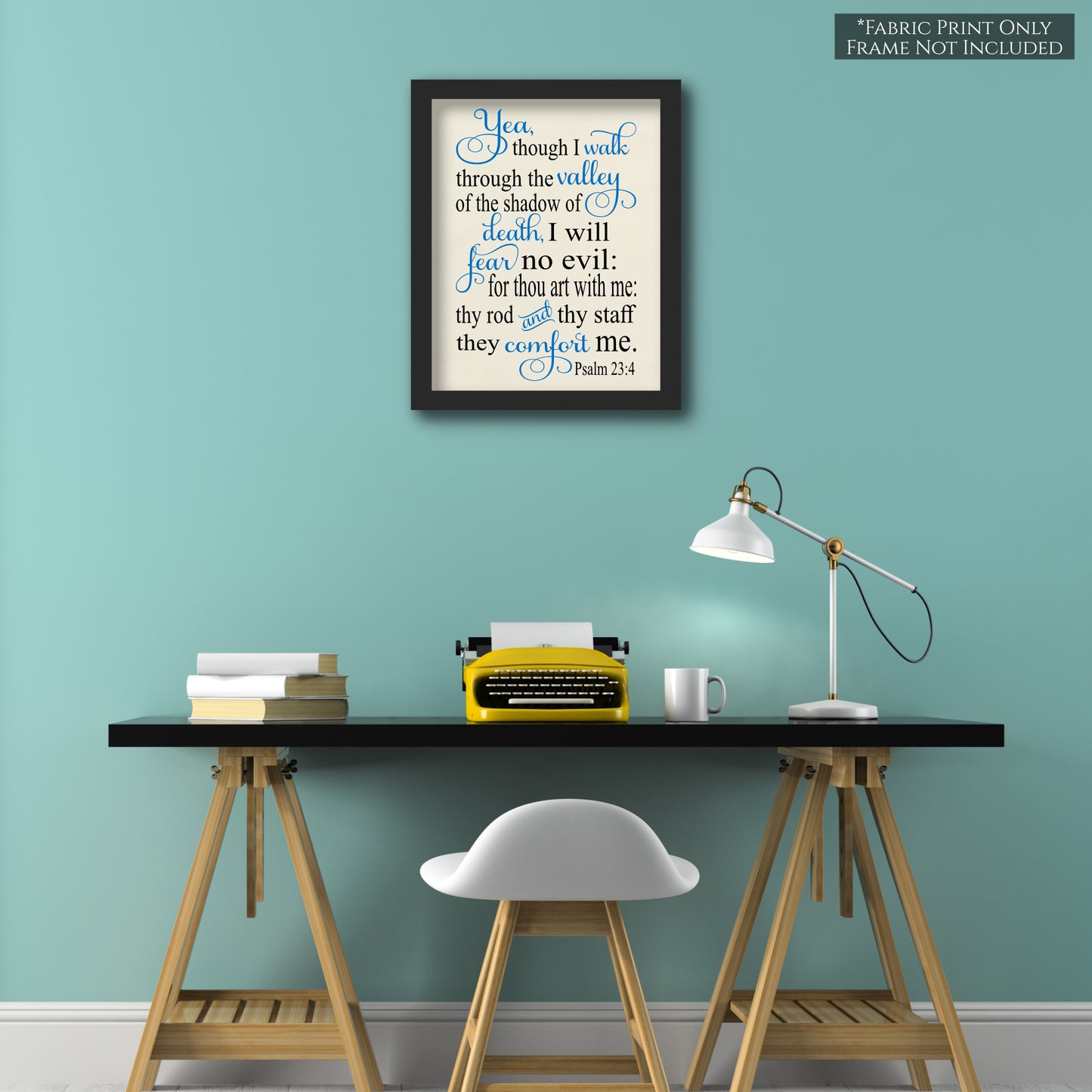 Yea, though I walk through the valley of the shadow of death, I will fear no evil: for thou art with me: they rod and they staff they comfort me - Psalm 23:4 - Scripture Fabric, Panel, Quilt Block - Wall Art