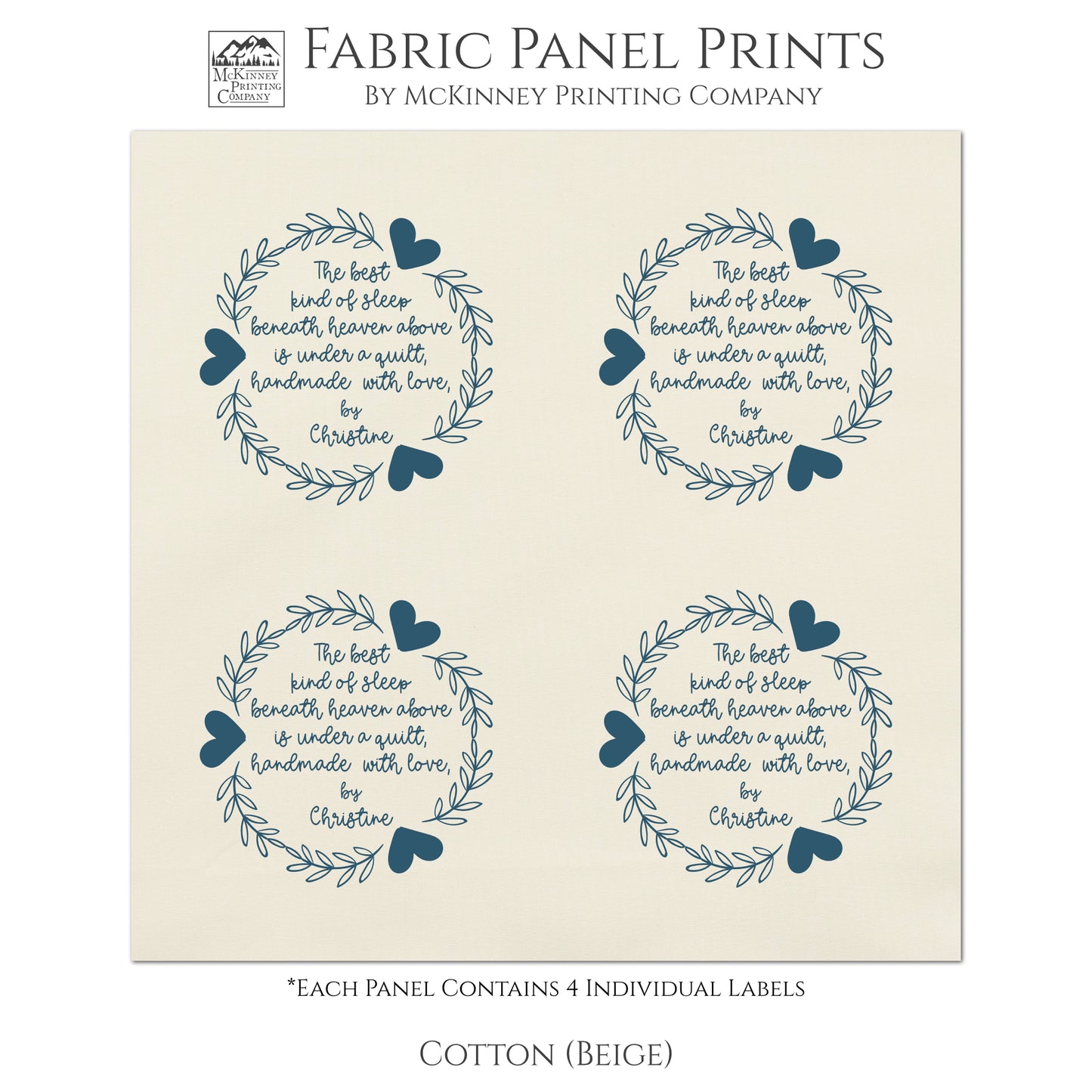 Quilt Labels - The Best kind of sleep beneath heaven above is under a quilt, handmade with love - Personalized, Fabric Tags - Cotton