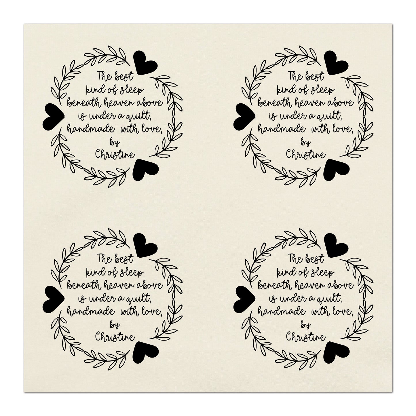 Quilt Labels - The Best kind of sleep beneath heaven above is under a quilt, handmade with love - Personalized, Fabric Tags