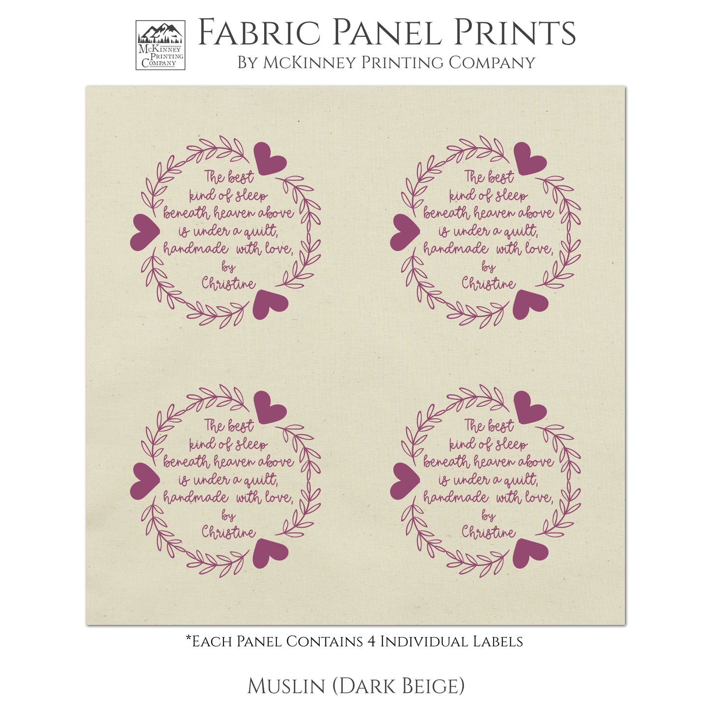 Quilt Labels - The Best kind of sleep beneath heaven above is under a quilt, handmade with love - Personalized, Fabric Tags - Muslin