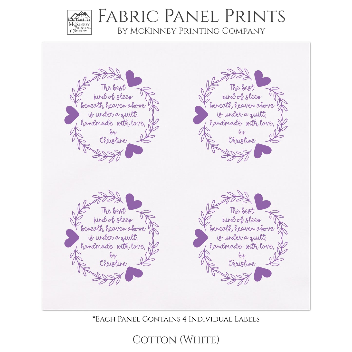 Quilt Labels - The Best kind of sleep beneath heaven above is under a quilt, handmade with love - Personalized, Fabric Tags - Cotton, White