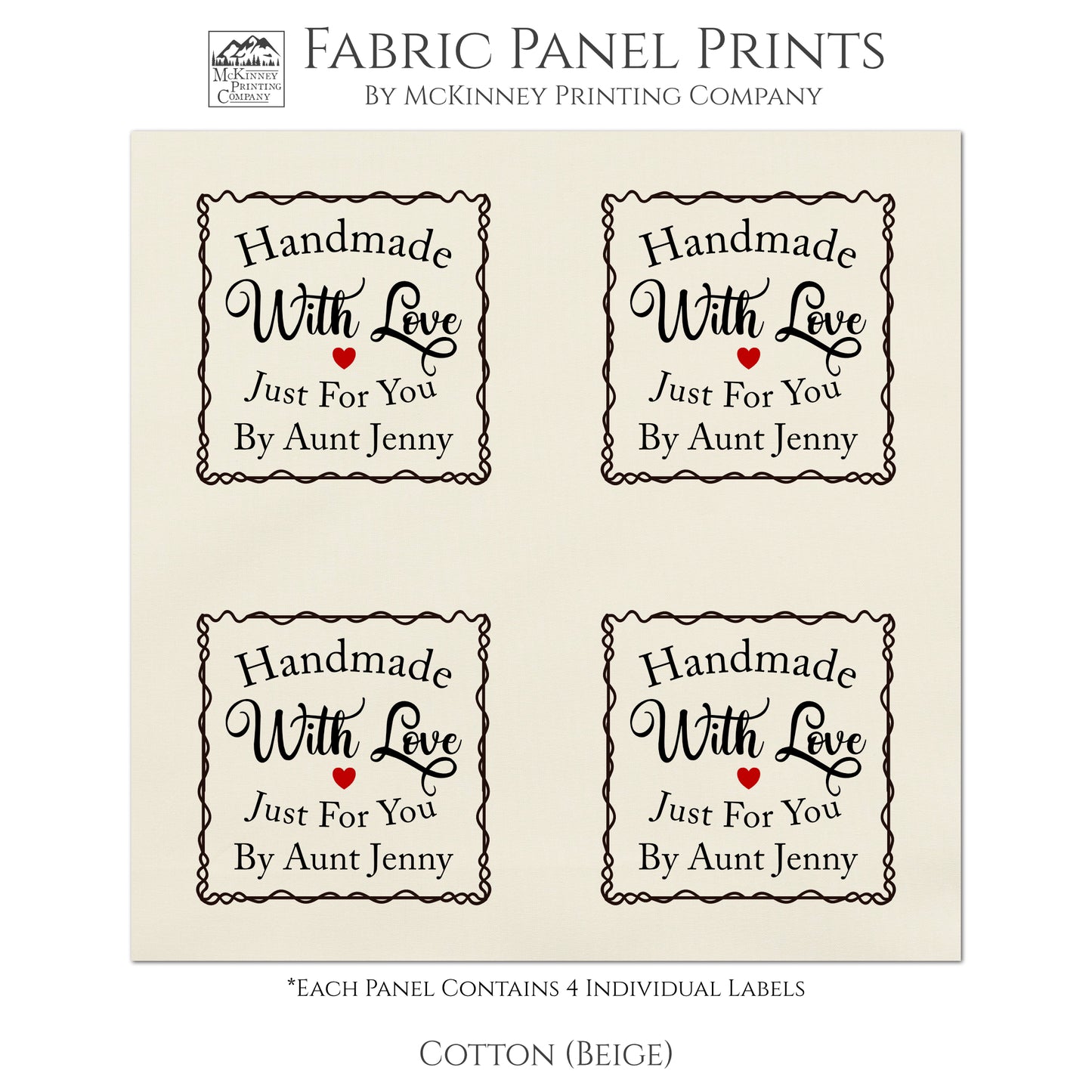 Quilt Labels, Handmade with Love Just for you, Personalized Name, Fabric Tag, Cotton