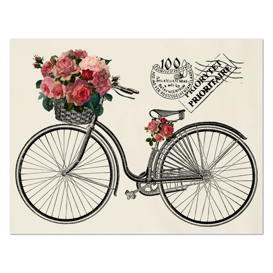 Shabby Chic Fabric, Vintage Bike, Floral Fabric, Antique French Fabric, Vintage, Post Card