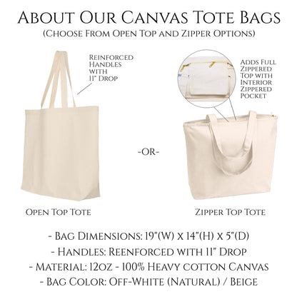 Canvas Tote Bags, Zipper Tote Bag, Large Tote Bag
