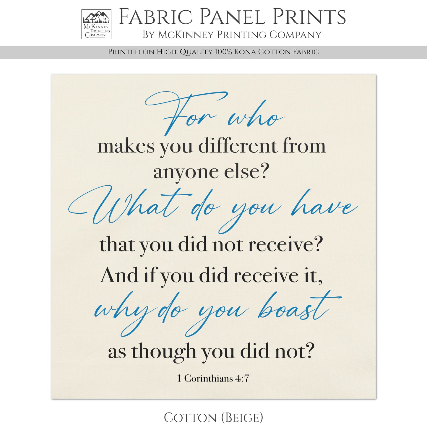 Corinthians, 4:7 - Scripture Fabric, Christian Bible Verse, Quilt Block, Canvas, Fabric Panel, Wall Art