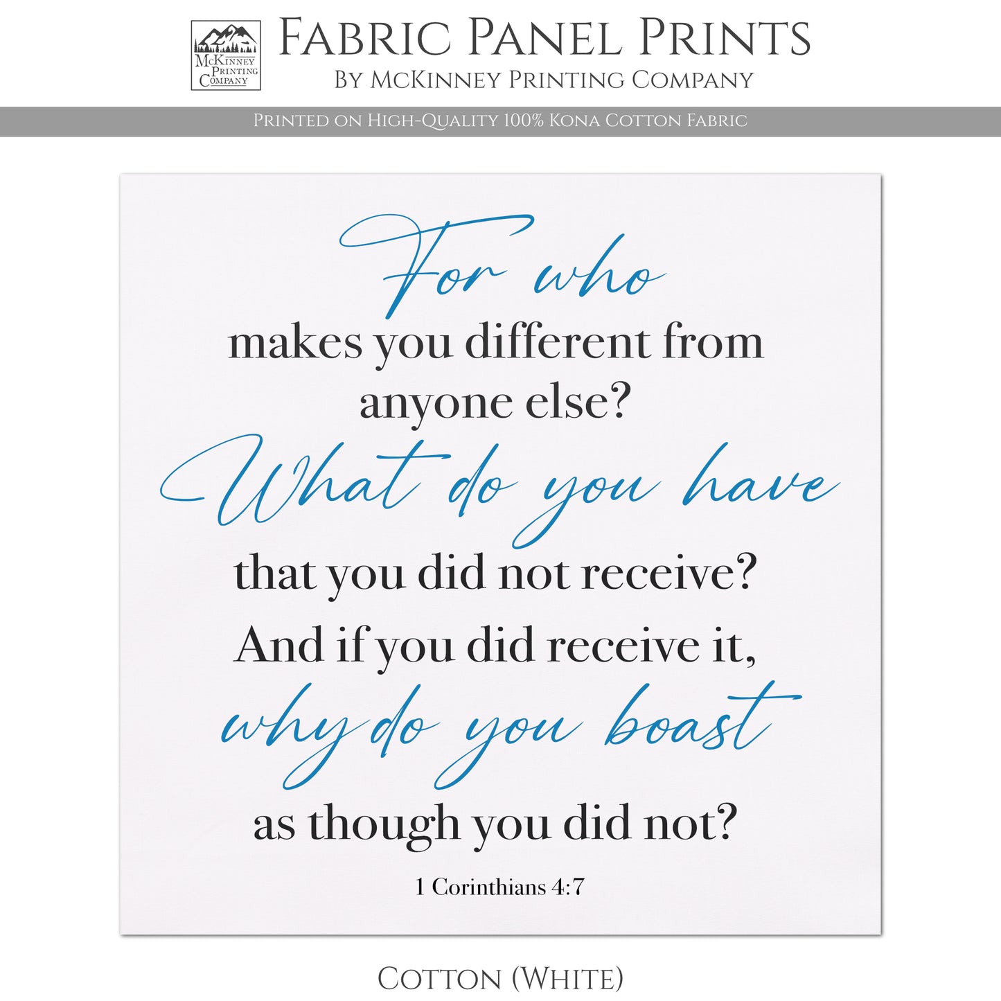 Corinthians, 4:7 - Scripture Fabric, Christian Bible Verse, Quilt Block, Canvas, Fabric Panel, Wall Art