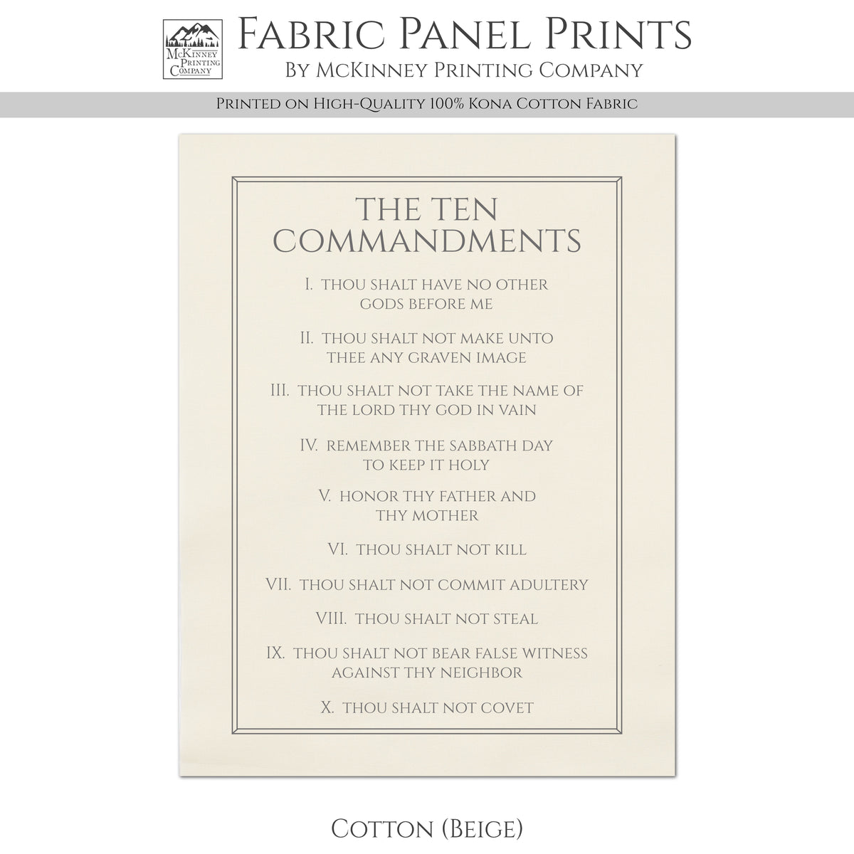 10 Commandments - Christian Fabric, Religious, Exodus 20, Bible Verse, Wall Art, Quilting, Quilt, Cotton, Canvas