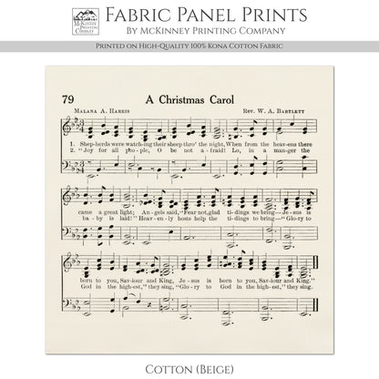 Christmas Fabric Panels - A Christmas Carol, Hymn, Sheet Music, Vintage, Song, Antique, Lyrics, Quilting, Cotton