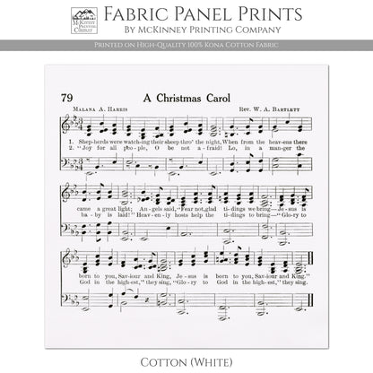 Christmas Fabric Panels - A Christmas Carol, Hymn, Sheet Music, Vintage, Song, Antique, Lyrics, Quilting, Cotton