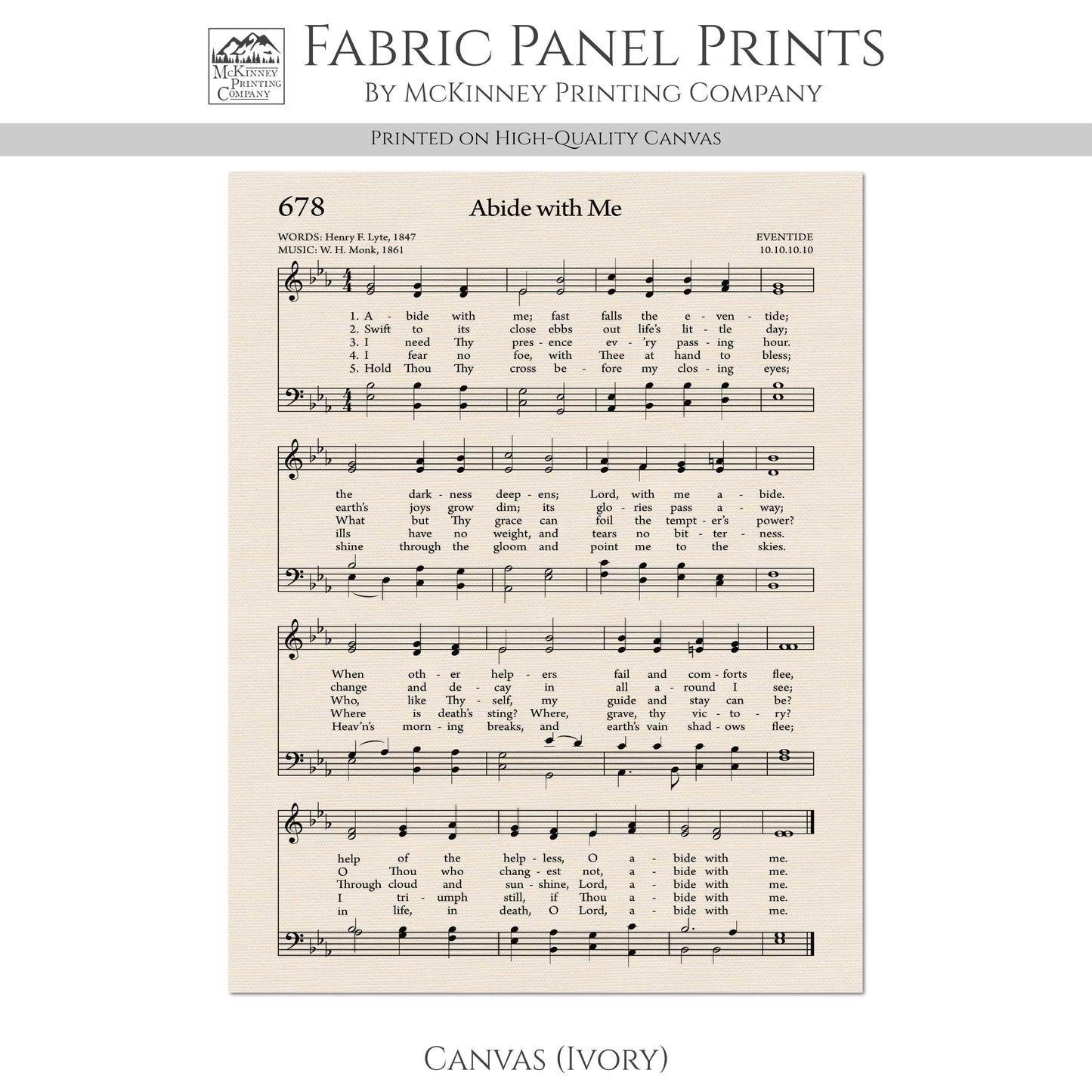 Abide With Me - Christian Fabric, Religious, Hymn Wall Art, Vintage Sheet Music, Quilting, Quilt, Cotton, Sewing, Cotton