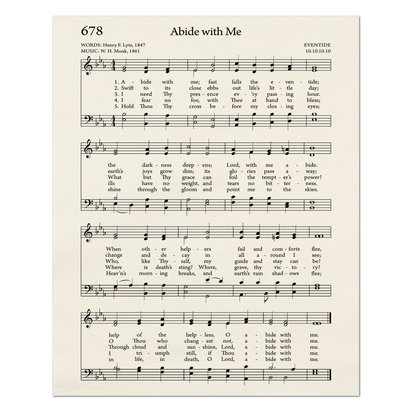 Abide With Me - Christian Fabric, Religious, Hymn Wall Art, Vintage Sheet Music, Quilting, Quilt, Cotton, Sewing, Cotton