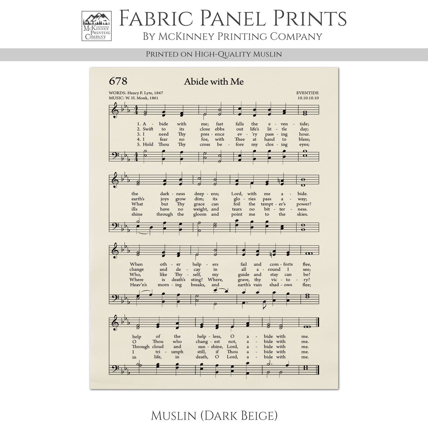 Abide With Me - Christian Fabric, Religious, Hymn Wall Art, Vintage Sheet Music, Quilting, Quilt, Cotton, Sewing, Cotton