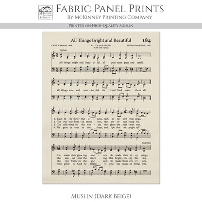 All Things Bright and Beautiful - Christian Fabric, Hymn Wall Art, Antique Sheet Music, Lyrics, Quilting