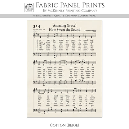 Amazing Grace - Christian Fabric, Religious, Hymn Wall Art, Vintage Sheet Music, Choral, Piano, Quilting, Quilt, Cotton, Sewing, Cotton