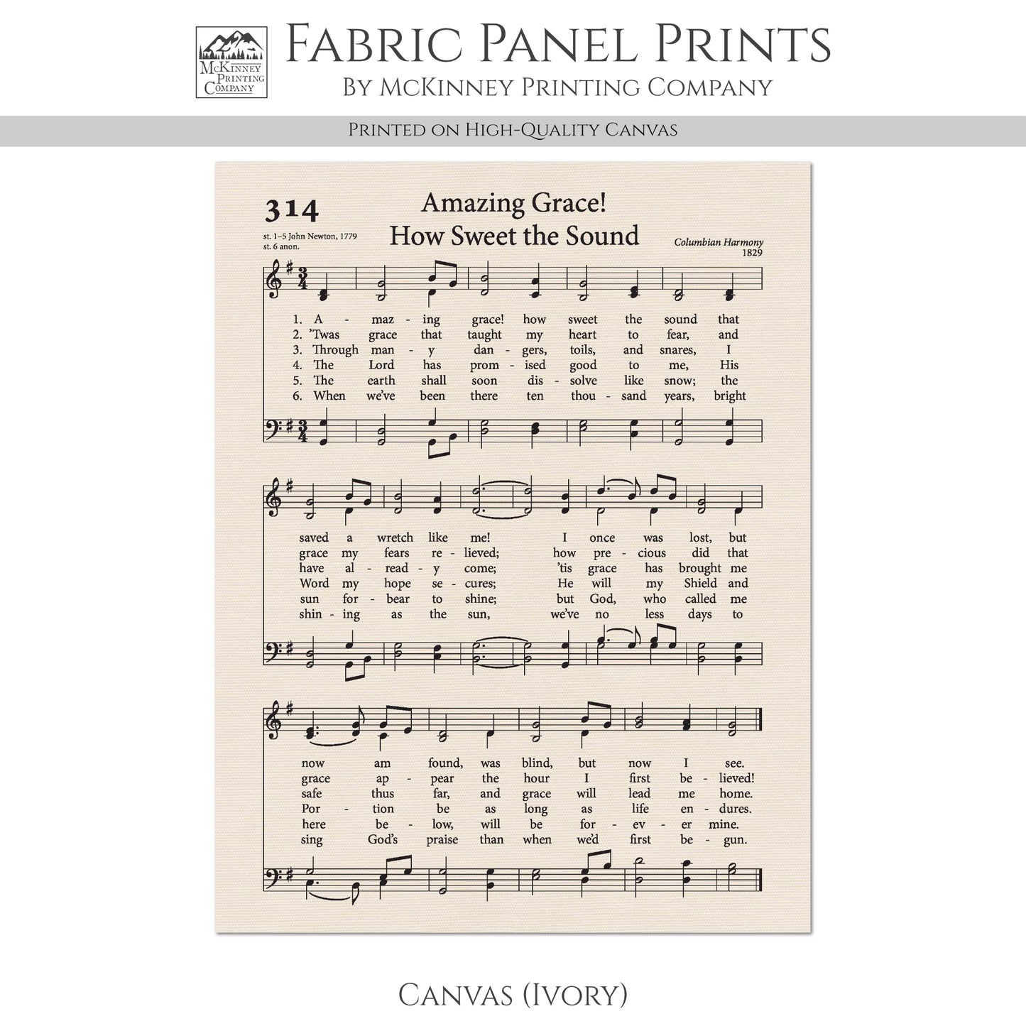 Amazing Grace - Christian Fabric, Religious, Hymn Wall Art, Vintage Sheet Music, Choral, Piano, Quilting, Quilt, Cotton, Sewing, Cotton