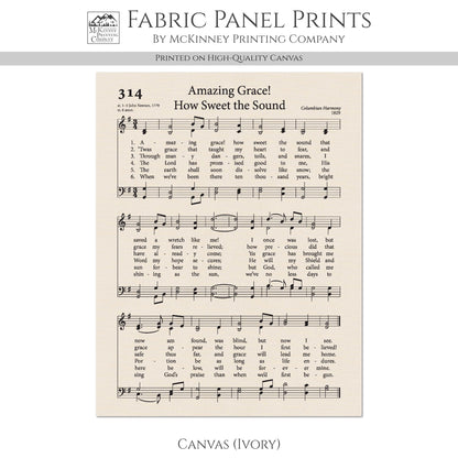 Amazing Grace - Christian Fabric, Religious, Hymn Wall Art, Vintage Sheet Music, Choral, Piano, Quilting, Quilt, Cotton, Sewing, Cotton