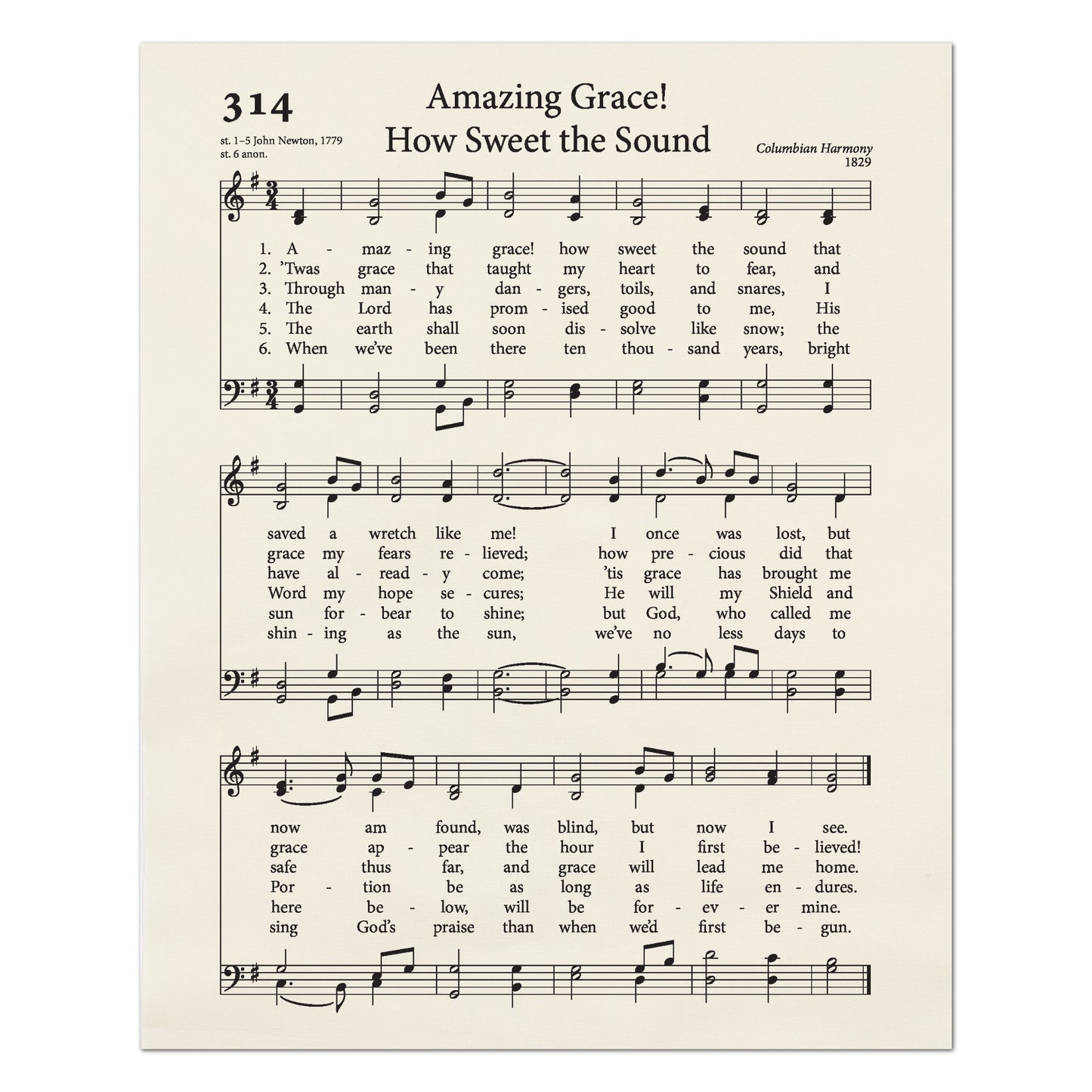 Amazing Grace - Christian Fabric, Religious, Hymn Wall Art, Vintage Sheet Music, Choral, Piano, Quilting, Quilt, Cotton, Sewing, Cotton