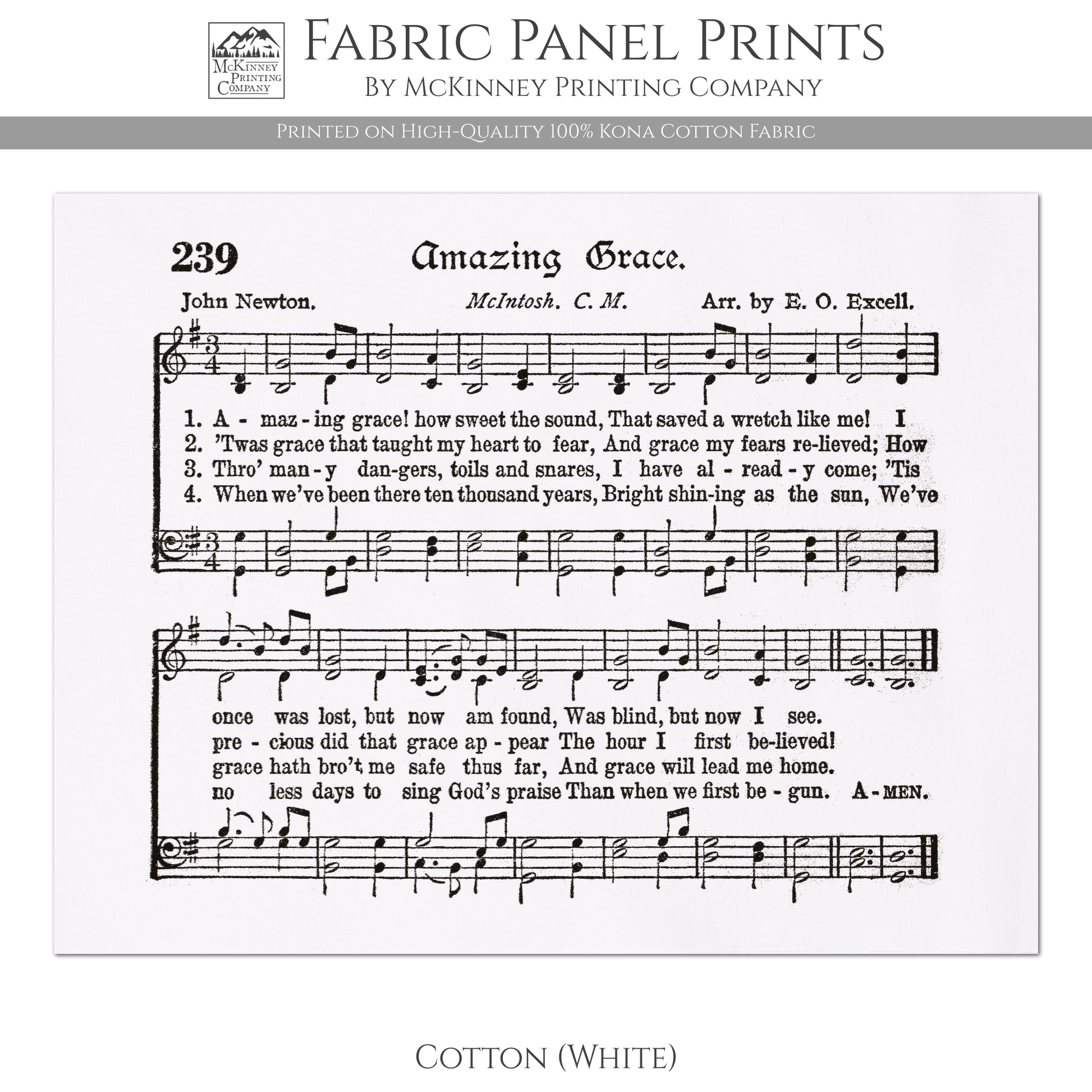 Amazing Grace, Sheet Music, Vintage, Antique, Song, Lyrics, Church Music - Cotton, White