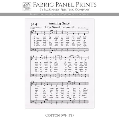 Amazing Grace - Christian Fabric, Religious, Hymn Wall Art, Vintage Sheet Music, Choral, Piano, Quilting, Quilt, Cotton, Sewing, Cotton