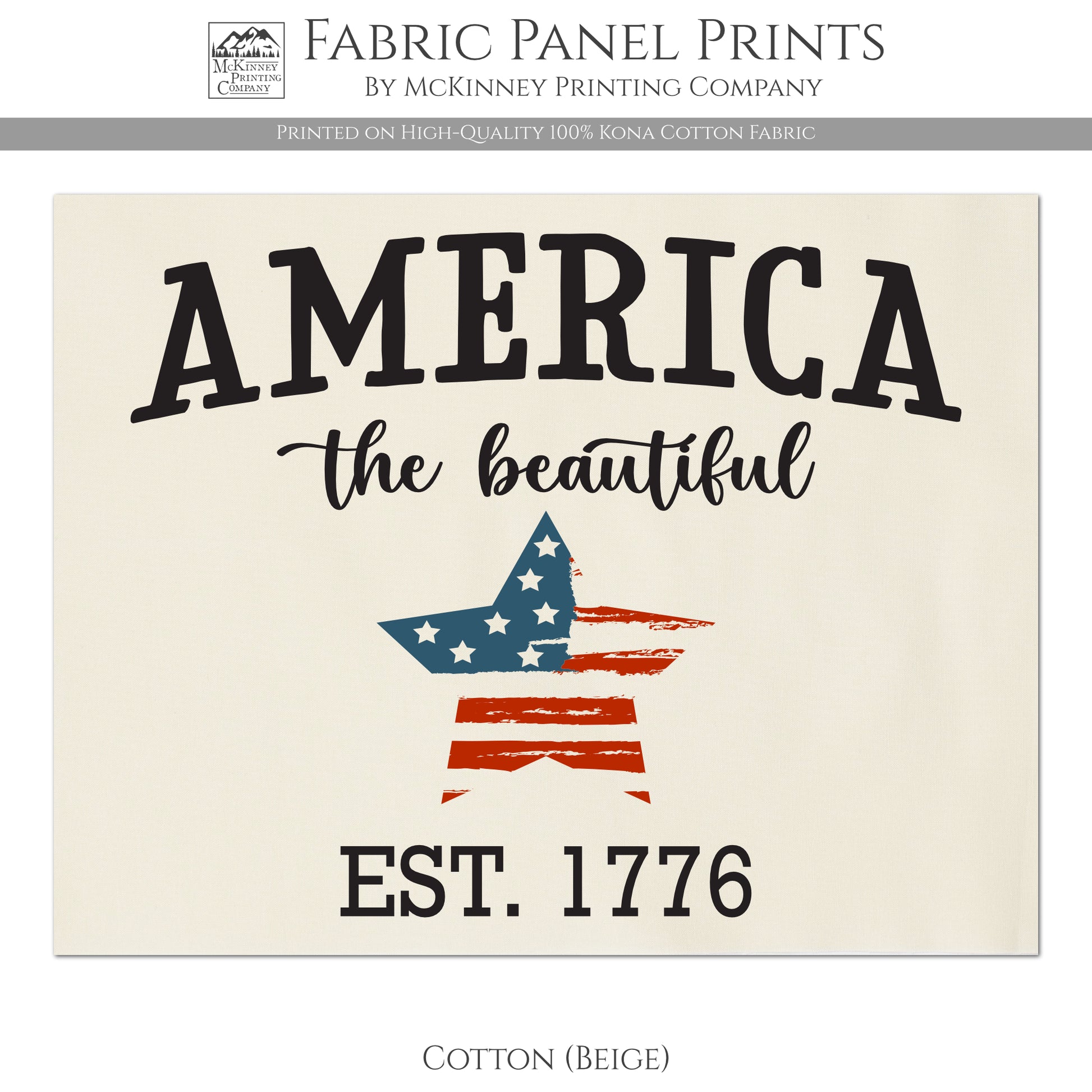 Americana Fabric, Patriotic Quilt - America the Beautiful, EST. 1776  - Kona Cotton Fabric