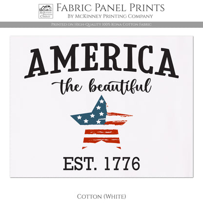 Americana Fabric, Patriotic Quilt - America the Beautiful, EST. 1776  - Kona Cotton Fabric, White