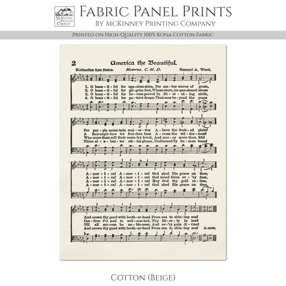 America The Beautiful - Patriotic Fabric, Americana Fabric, Quilts of Valor, Vintage Sheet Music, Block Print, Veteran, Quilting