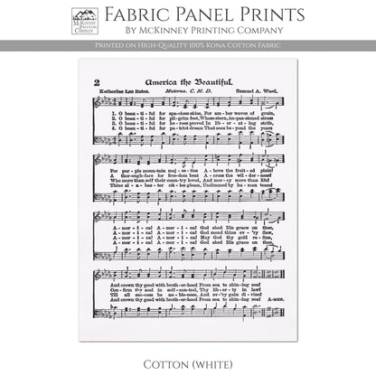 America The Beautiful - Patriotic Fabric, Americana Fabric, Quilts of Valor, Vintage Sheet Music, Block Print, Veteran, Quilting