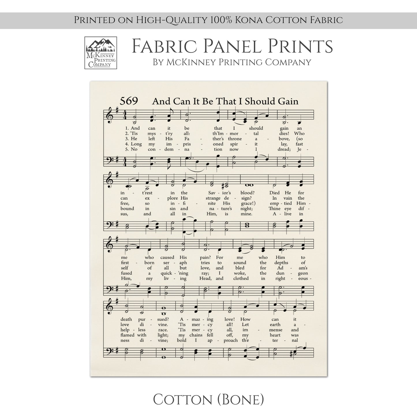 And It Can Be That I Should Gain - Christian Fabric, Hymn Wall Art, Religious, Vintage Sheet Music, Quilting, Quilt, Cotton