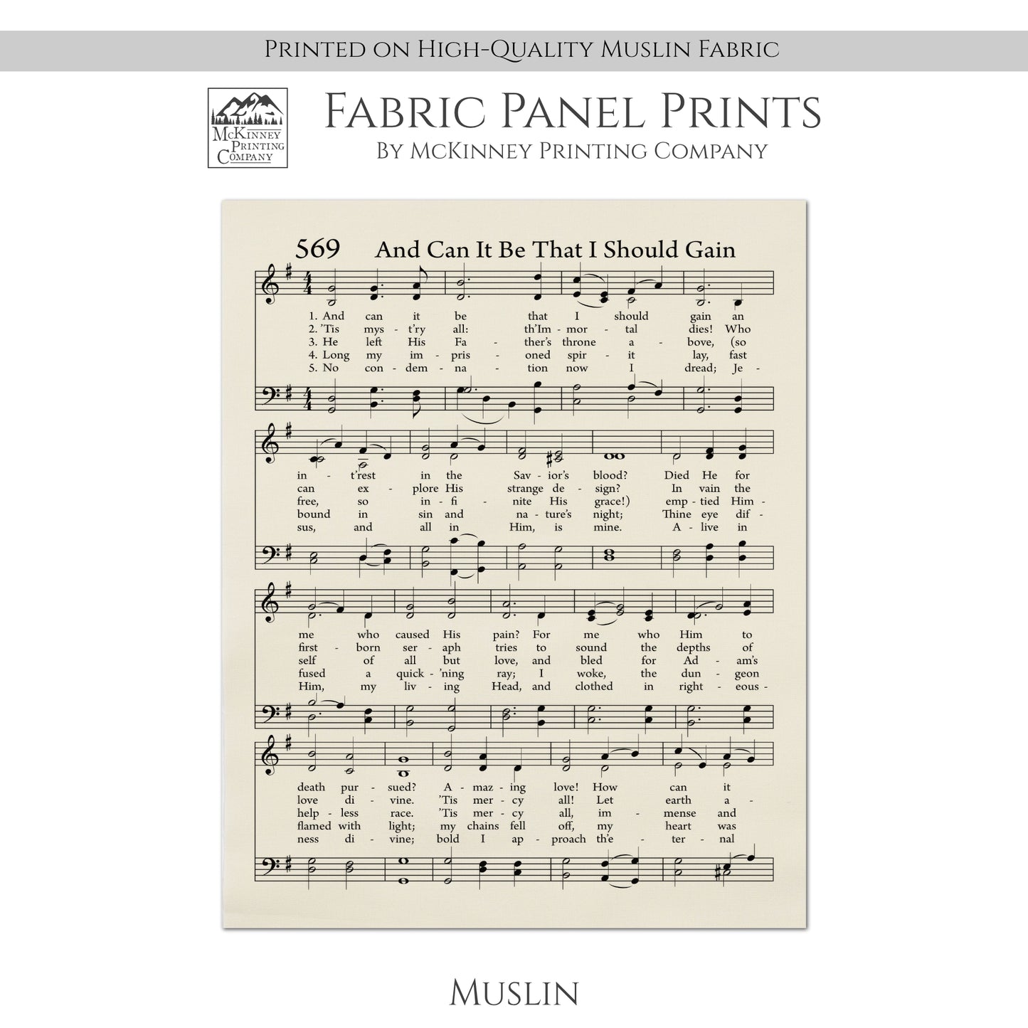 And It Can Be That I Should Gain - Christian Fabric, Hymn Wall Art, Religious, Vintage Sheet Music, Quilting, Quilt, Cotton