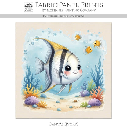 Ocean Fabric - Angelfish, Baby Fabric Panels, Sea, Boy, Blanket, Nursery Décor, Quilt Block, Cotton, Quilting