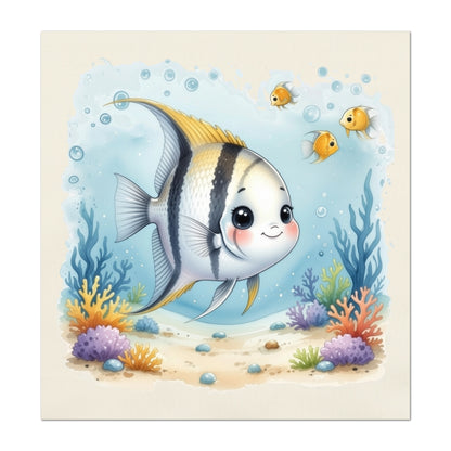 Ocean Fabric - Angelfish, Baby Fabric Panels, Sea, Boy, Blanket, Nursery Décor, Quilt Block, Cotton, Quilting