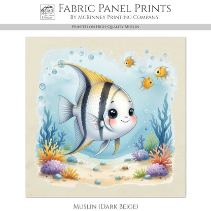 Ocean Fabric - Angelfish, Baby Fabric Panels, Sea, Boy, Blanket, Nursery Décor, Quilt Block, Cotton, Quilting