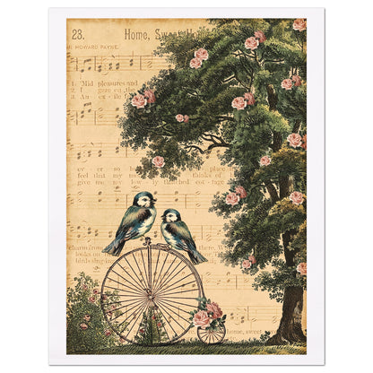 Shabby Chic Fabric, Birds under tree with roses on Victorian Bike