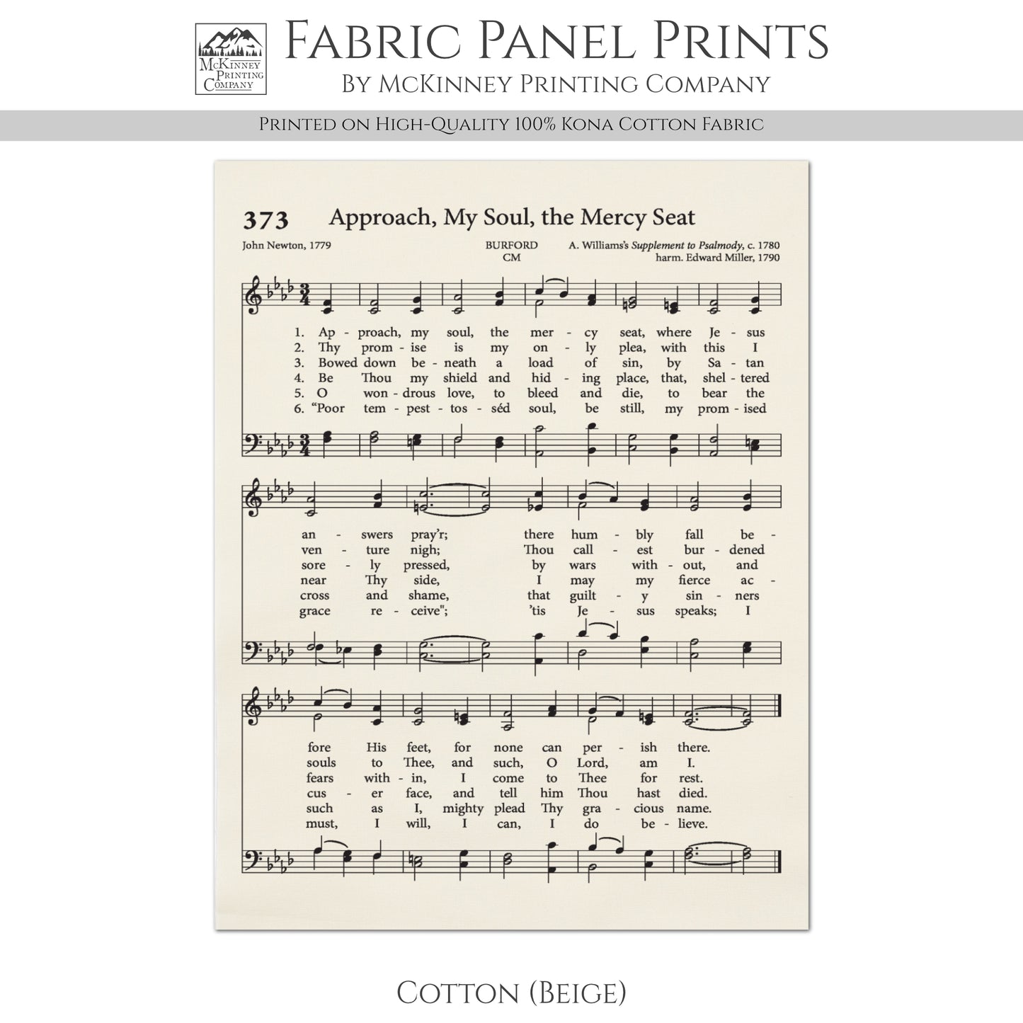 Approach, My Soul, The Mercy Seat - Religious Fabric, Christian, Hymn Wall Art, Vintage Sheet Music, Quilting, Quilt, Sewing, Cotton, Canvas
