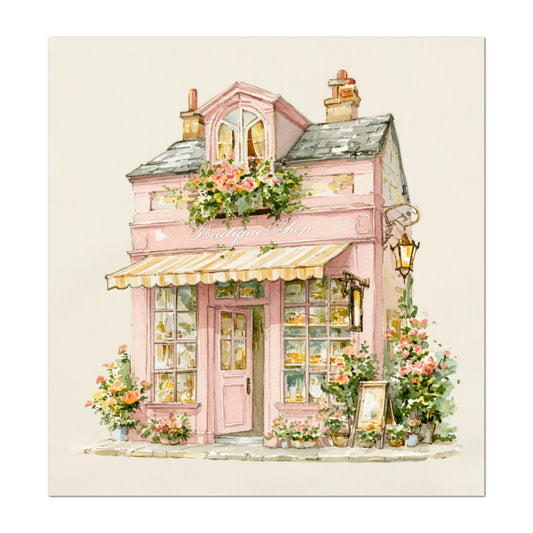 Shabby Art Boutique Shop - Shabby Chic Fabric, Paris Watercolor, Pink, Village, French Country, Quilt Block, Cotton, Quilting