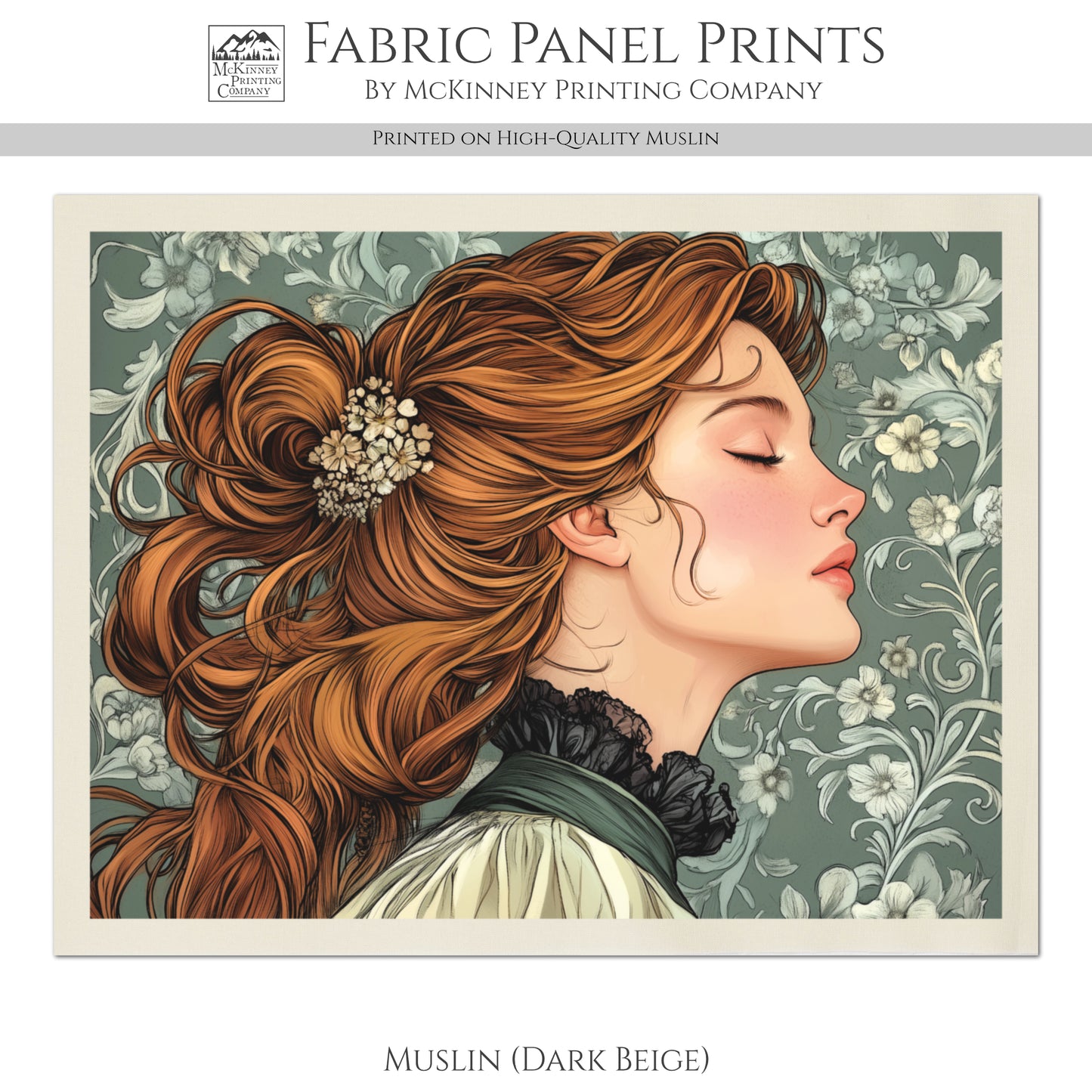 Art Nouveau Fabric - Victorian, Woman, Female, Portrait, French Country Fabric, Panel, Shabby Chic, Décor, Quilt Block, Wall Art, Cotton, Quilting