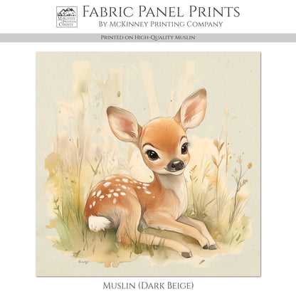 Baby Deer Fabric - Baby Fabric Panels, Animal, Canvas, Fawn, Woodland Animal, Nursery Décor, Quilt Block, Wall Art, Cotton, Quilting