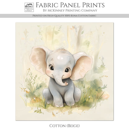 Elephant Fabric - Baby Fabric Panels, Canvas, Shower Gift, Nursery Décor, Quilt Block, Wall Art, Cotton, Quilting