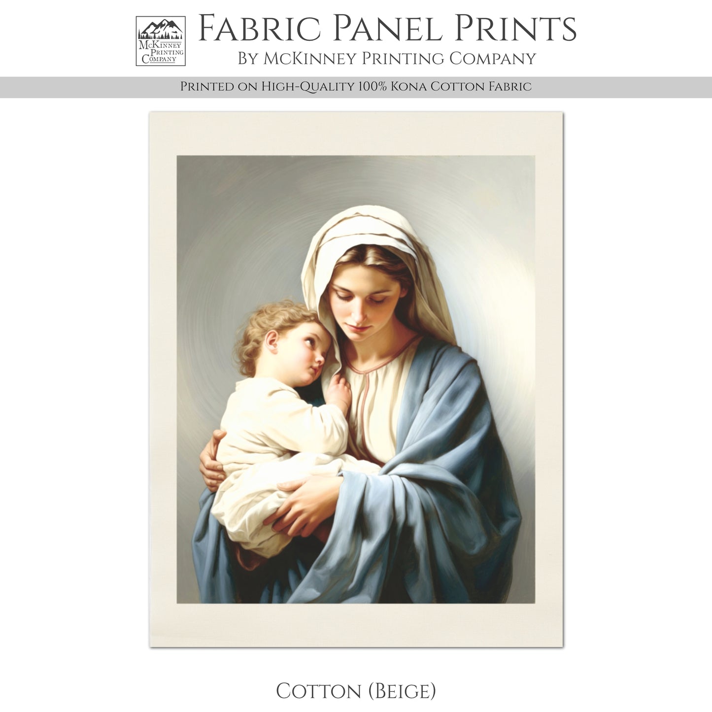 Baby Jesus and Mary - Christian Fabric, Sewing, Panel, Block Print, Quilting, Cotton, Religious Gift, Wall Art