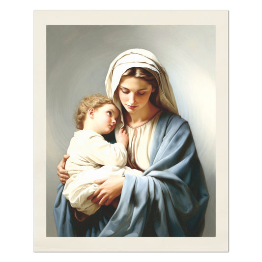 Baby Jesus and Mary - Christian Fabric, Sewing, Panel, Block Print, Quilting, Cotton, Religious Gift, Wall Art