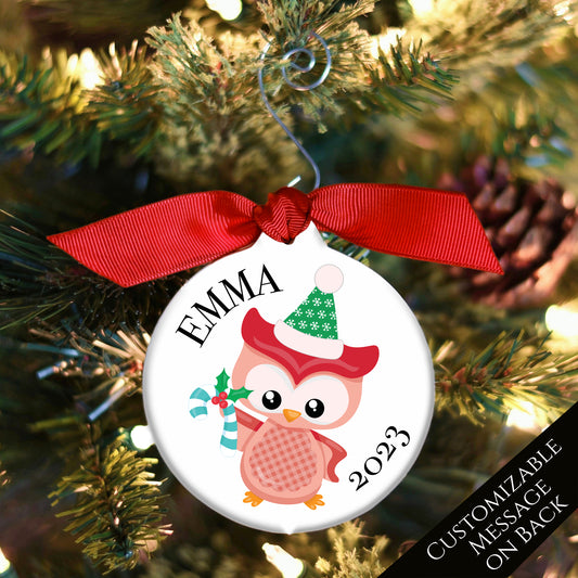 Baby First Christmas Ornament - Owl, Personalized, Gender Neutral