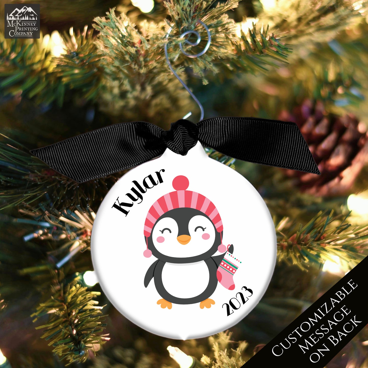 Baby First Christmas Ornament - Penguin, Custom, Personalized, Boy, Girl