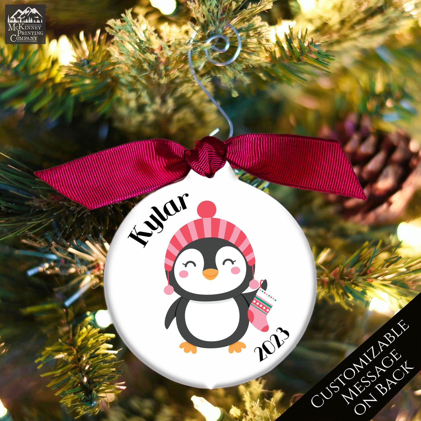 Baby First Christmas Ornament - Penguin, Custom, Personalized, Boy, Girl