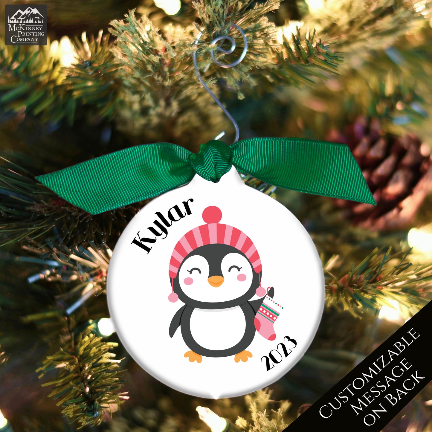 Baby First Christmas Ornament - Penguin, Custom, Personalized, Boy, Girl