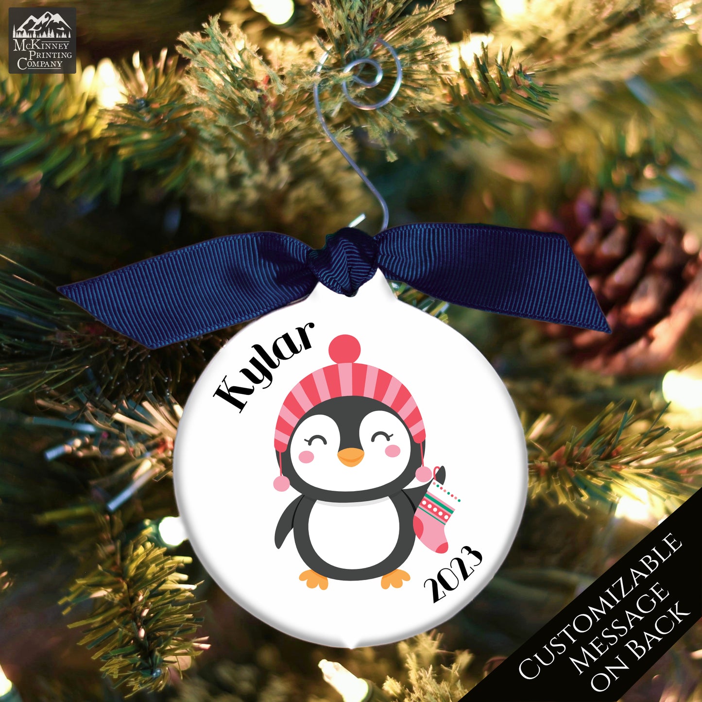 Baby First Christmas Ornament - Penguin, Custom, Personalized, Boy, Girl