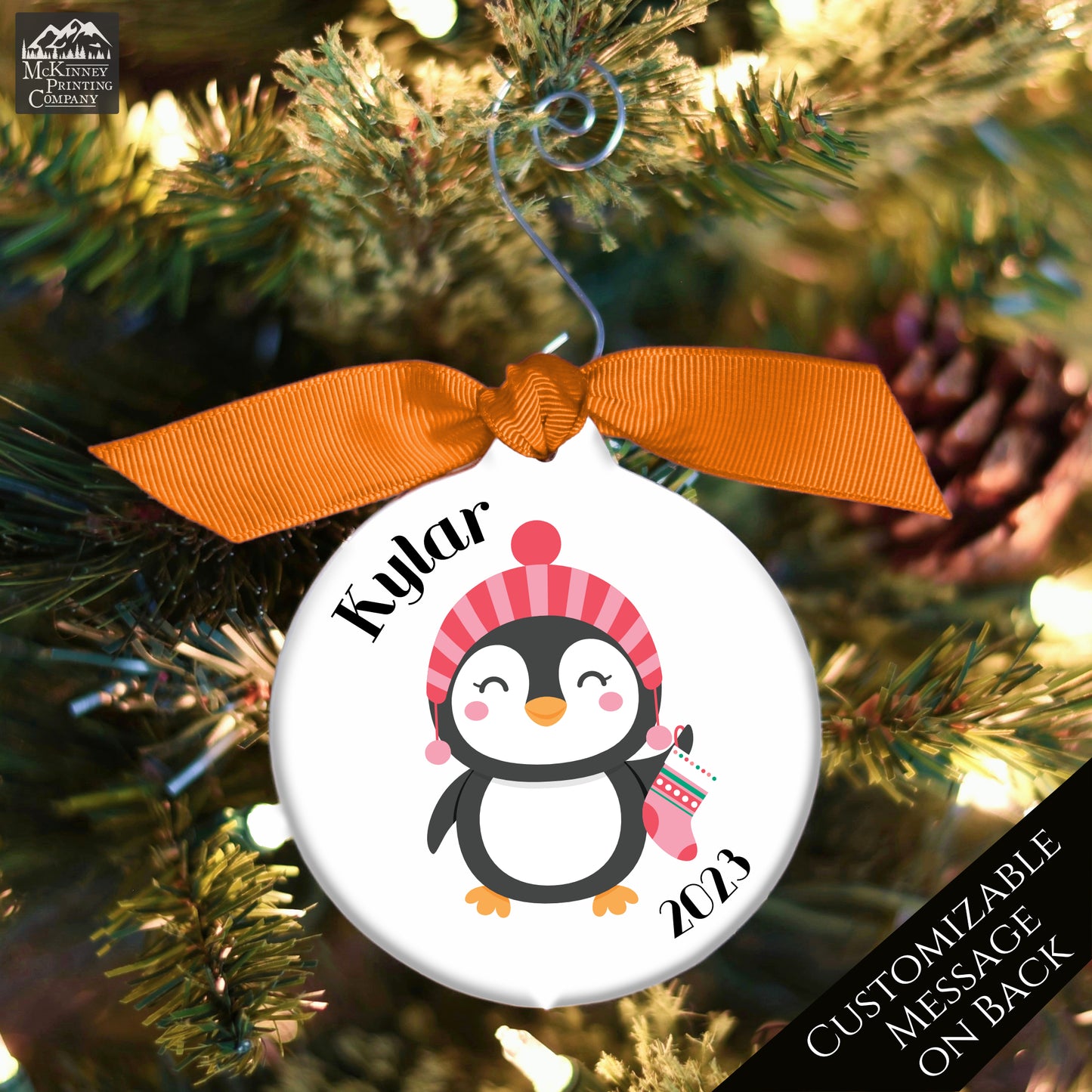 Baby First Christmas Ornament - Penguin, Custom, Personalized, Boy, Girl
