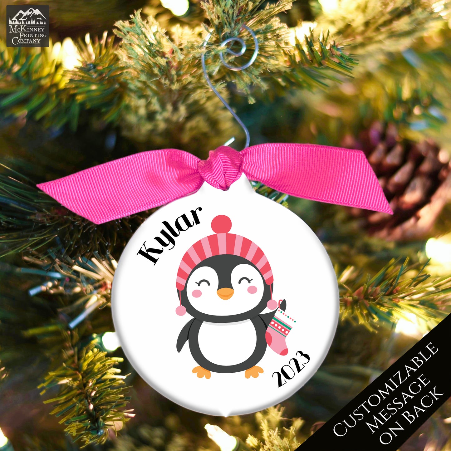 Baby First Christmas Ornament - Penguin, Custom, Personalized, Boy, Girl